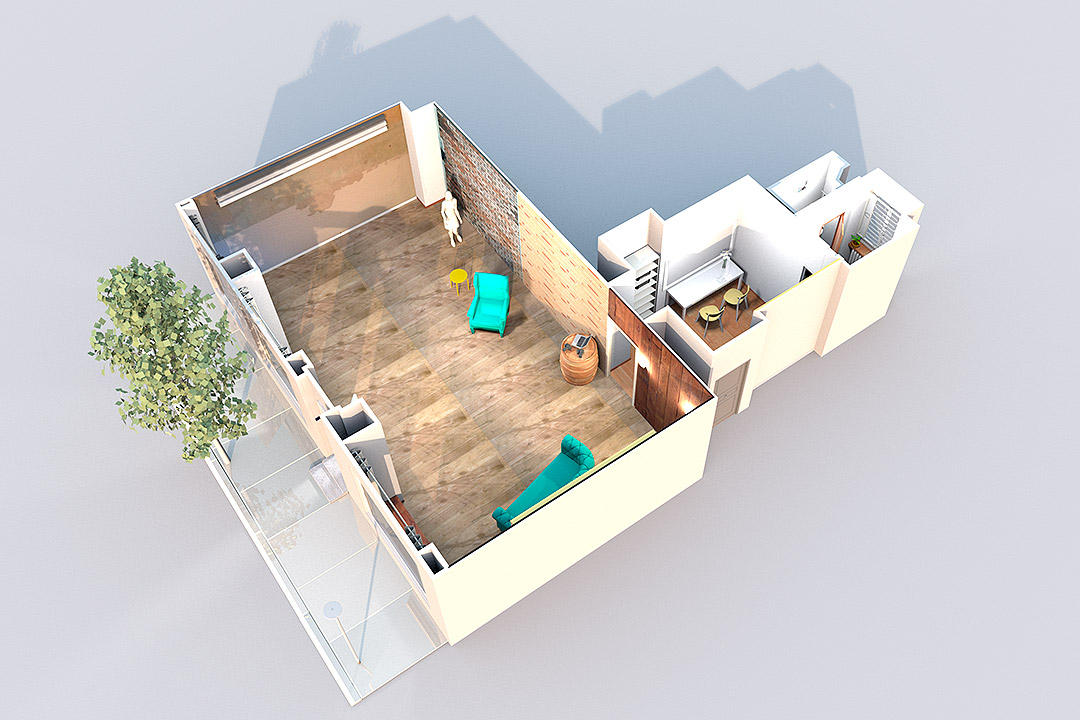 Draufsicht (3D-Rendering)